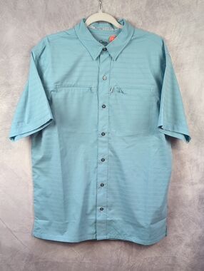 World Wide Sportsman Men's L Blue Short Sleeve Fishing Shirt UPF 30 Vented